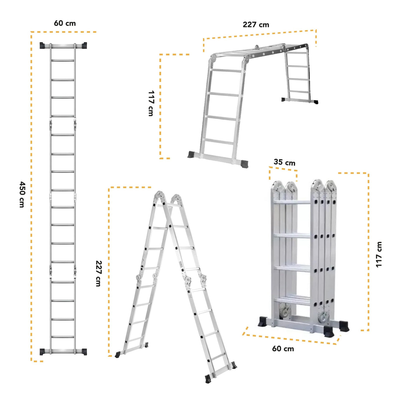 Escalera Multiposiciones De Aluminio 4.5 Metros 16 Peldaños