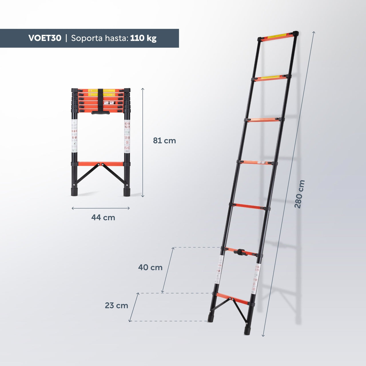 Escalera Telescópica Acero de Carbono 2.8 M 7 Peldaños