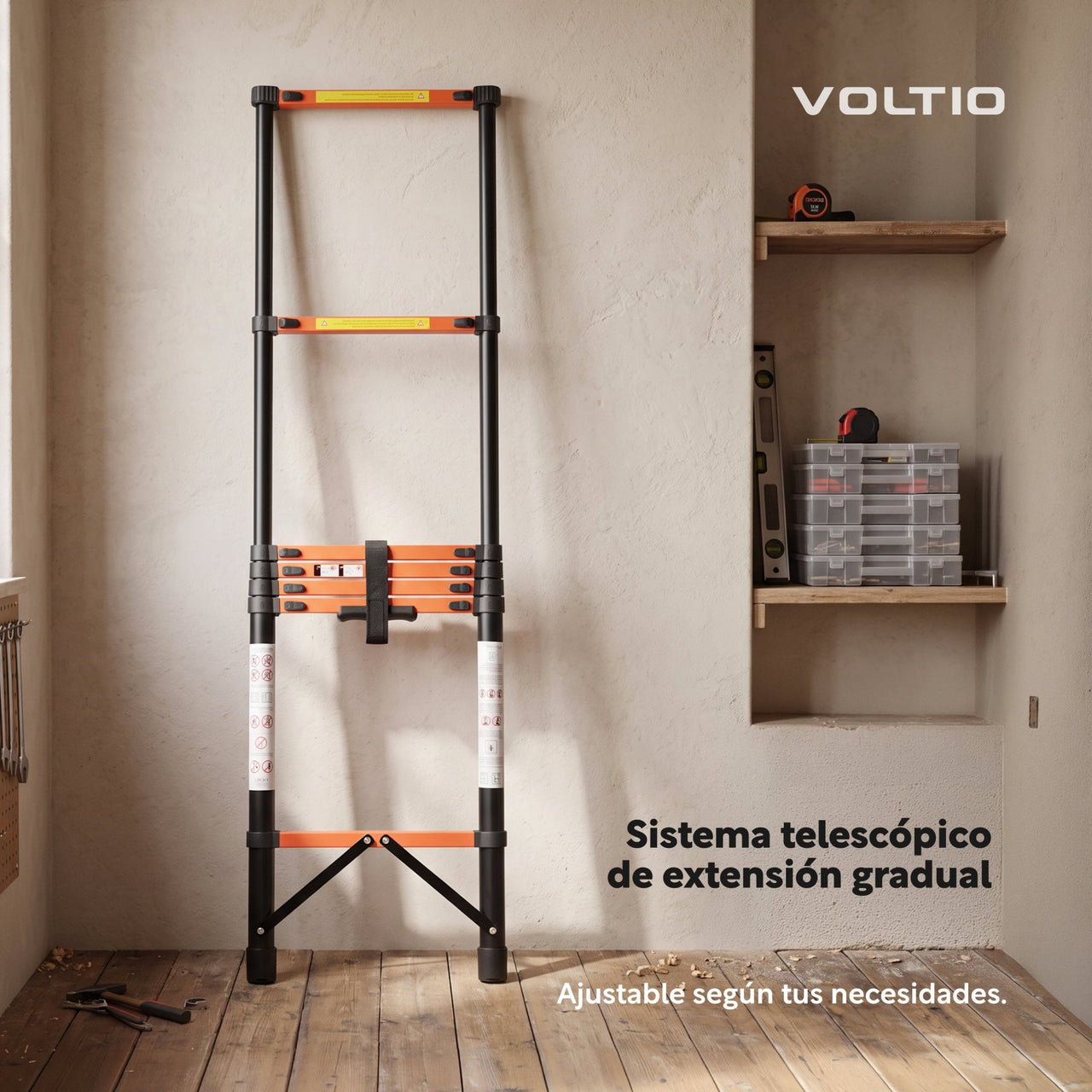 Escalera Telescópica Acero de Carbono 2.8 M 7 Peldaños