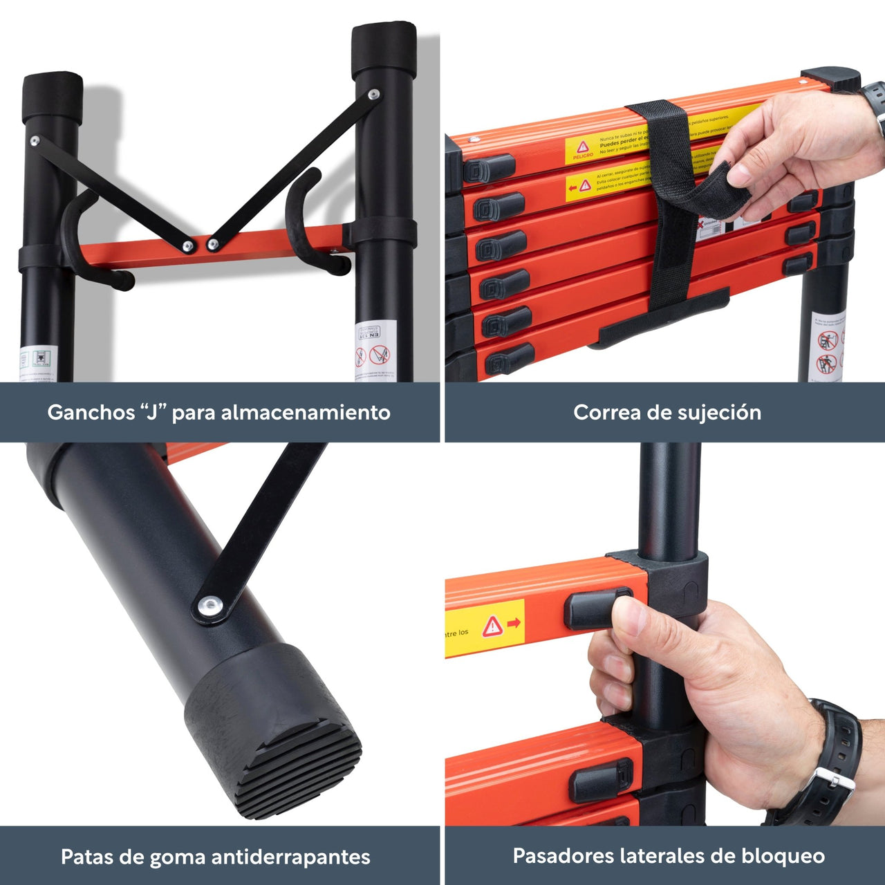 Escalera Telescópica Acero de Carbono 2.8 M 7 Peldaños
