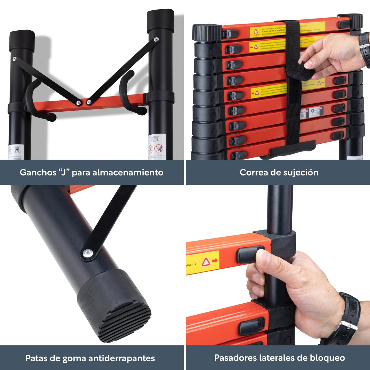 Escalera Telescópica Acero de Carbono 4 M 10 Peldaños