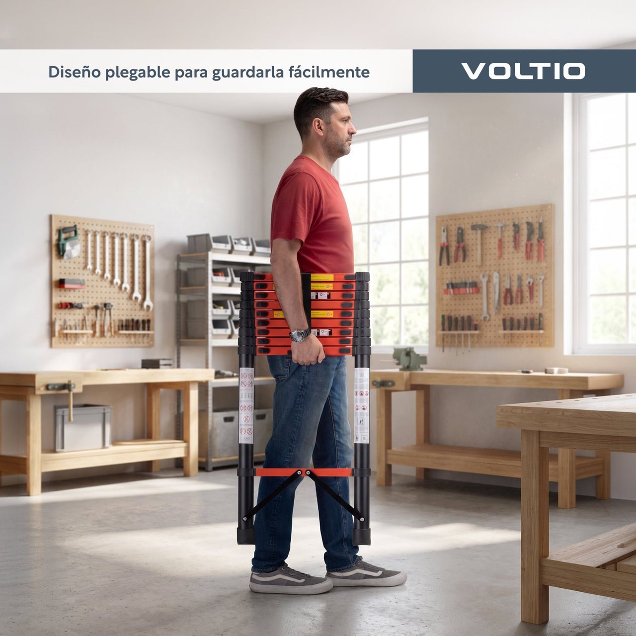 Escalera Telescópica Acero de Carbono 4 M 10 Peldaños