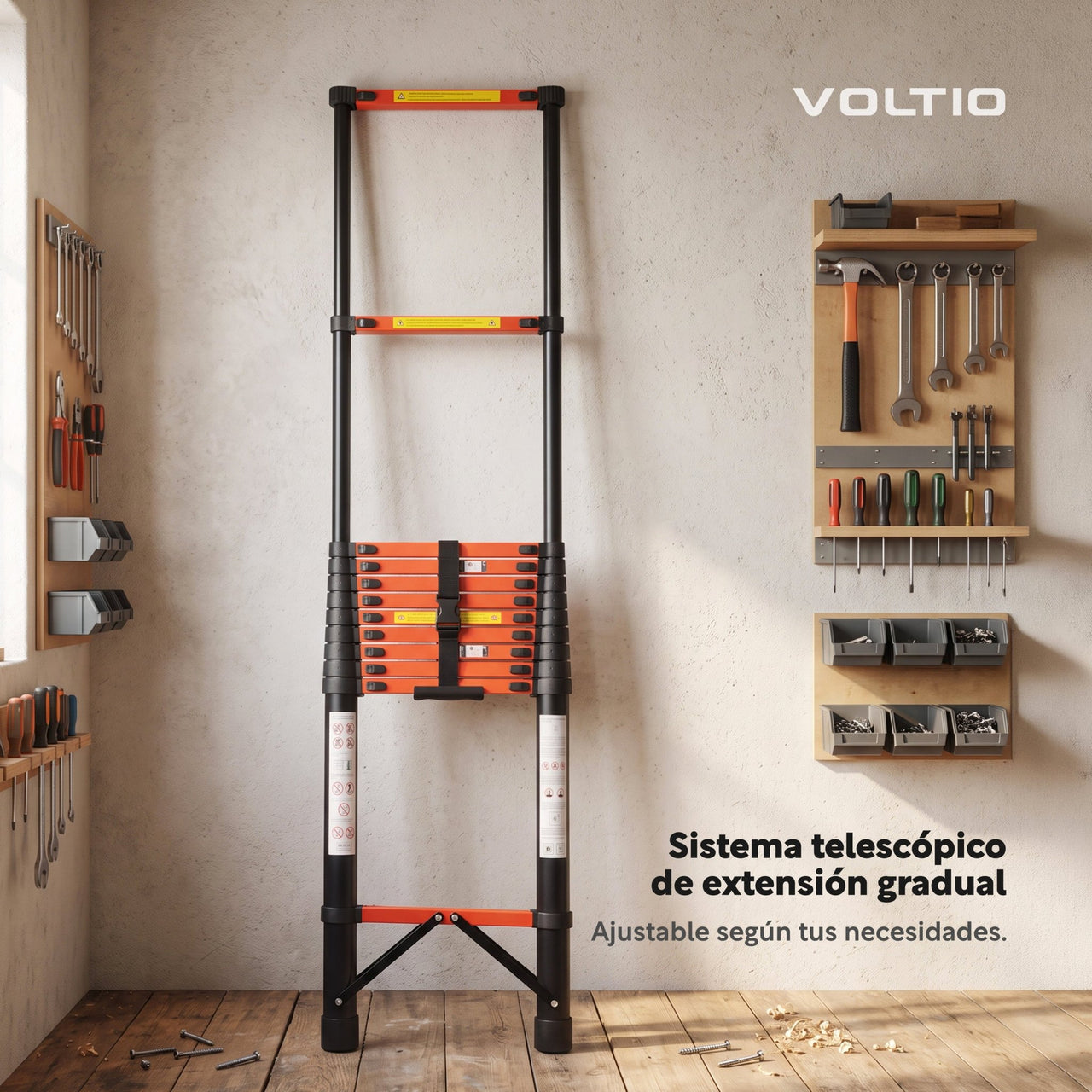Escalera Telescópica Acero de Carbono 4.7 M 12 Peldaños