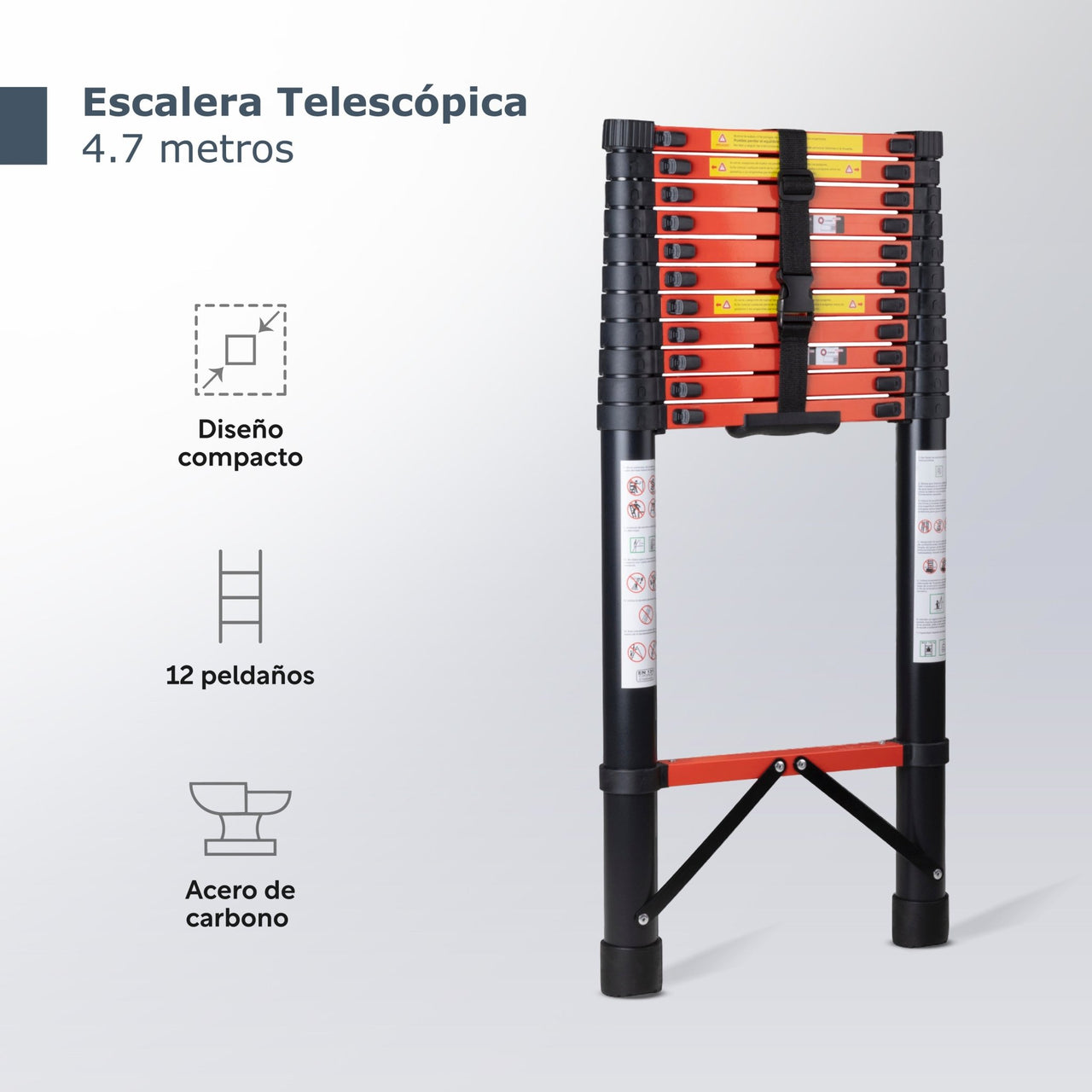 Escalera Telescópica Acero de Carbono 4.7 M 12 Peldaños