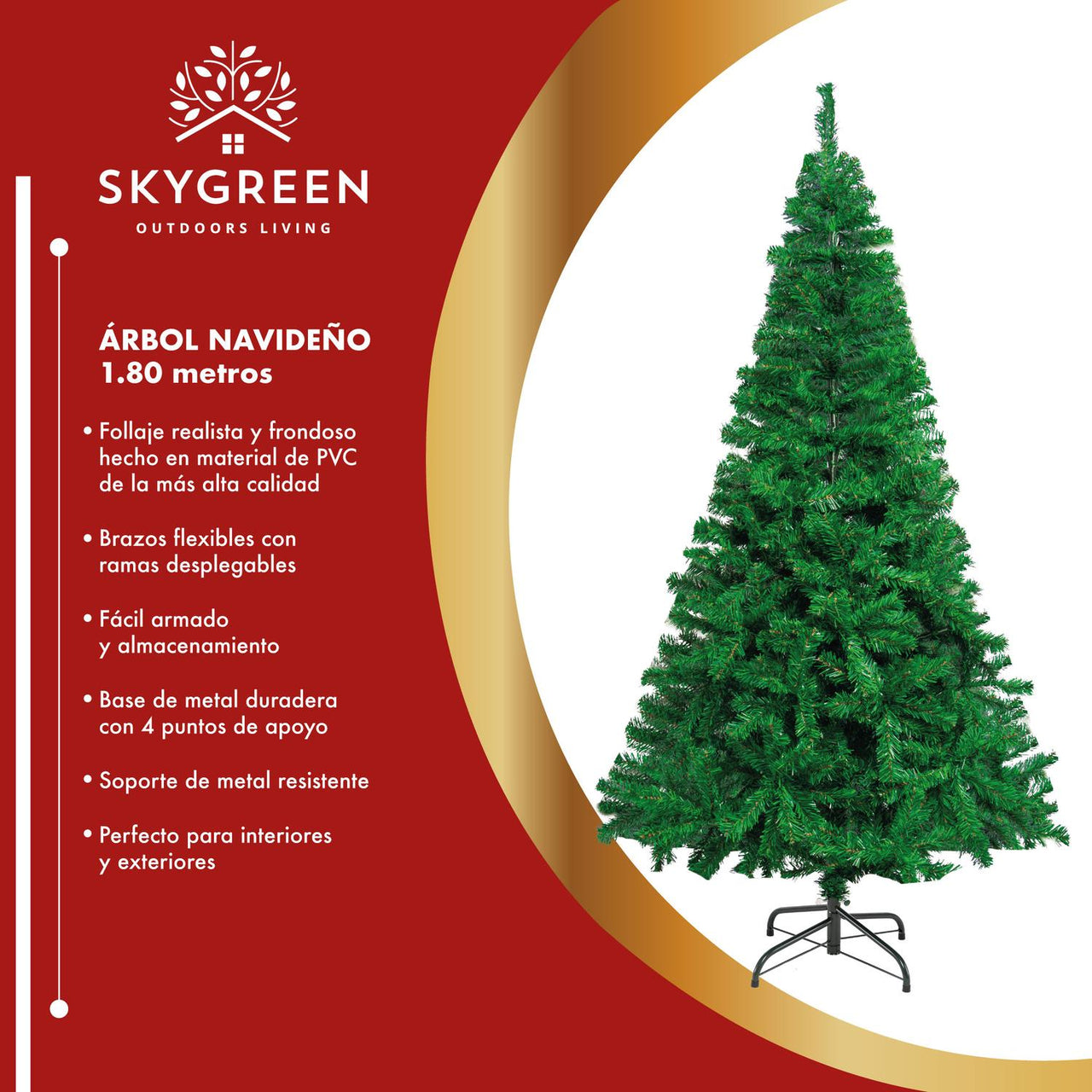 Árbol De Navidad Pino Artificial 1.80m Frondoso Follaje