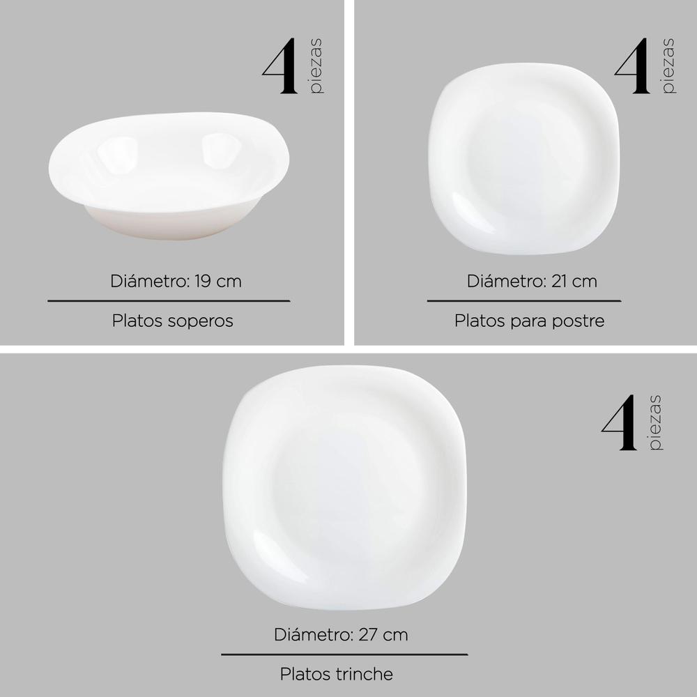 Vajilla 24 Piezas Opal Moderna Cuadrada Vasos Vidrio Calypso