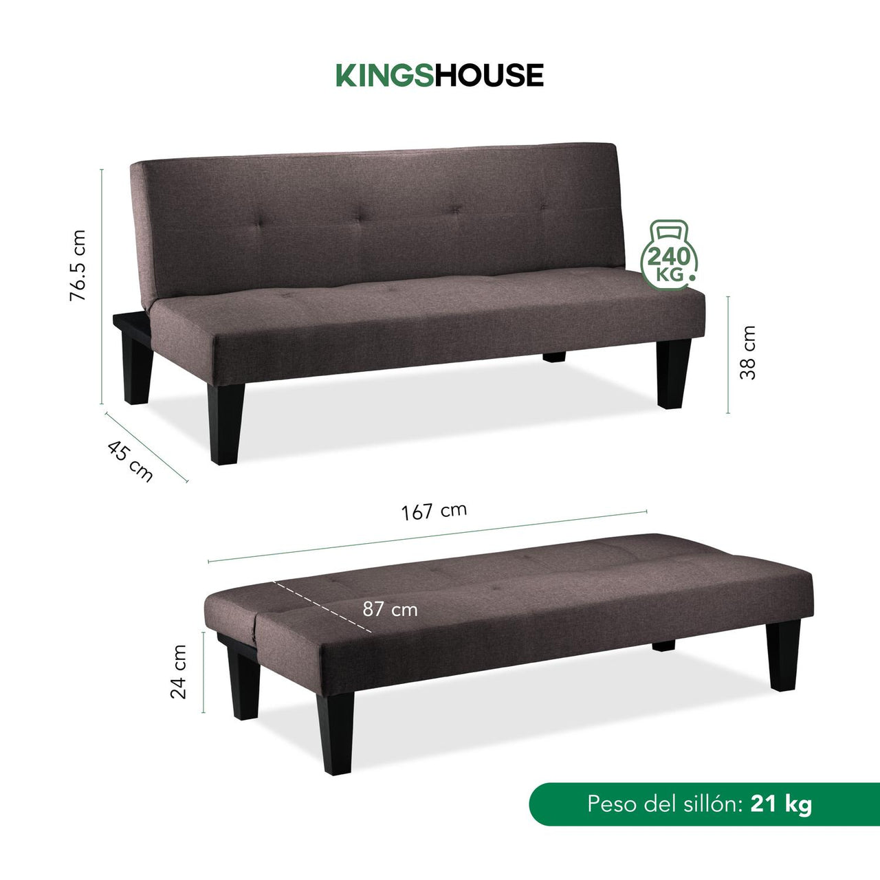 Sofá Cama Individual Reclinable Plegable de 3 Plazas