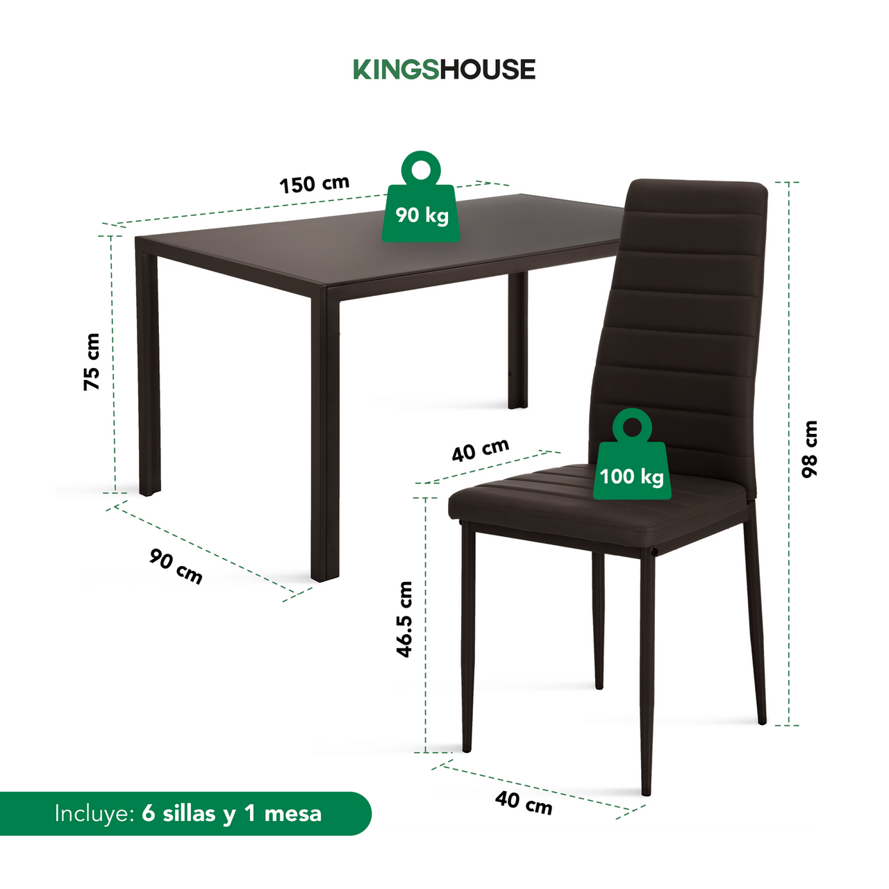 Juego De Comedor 6 Sillas y Mesa De Vidrio Templado Moderno