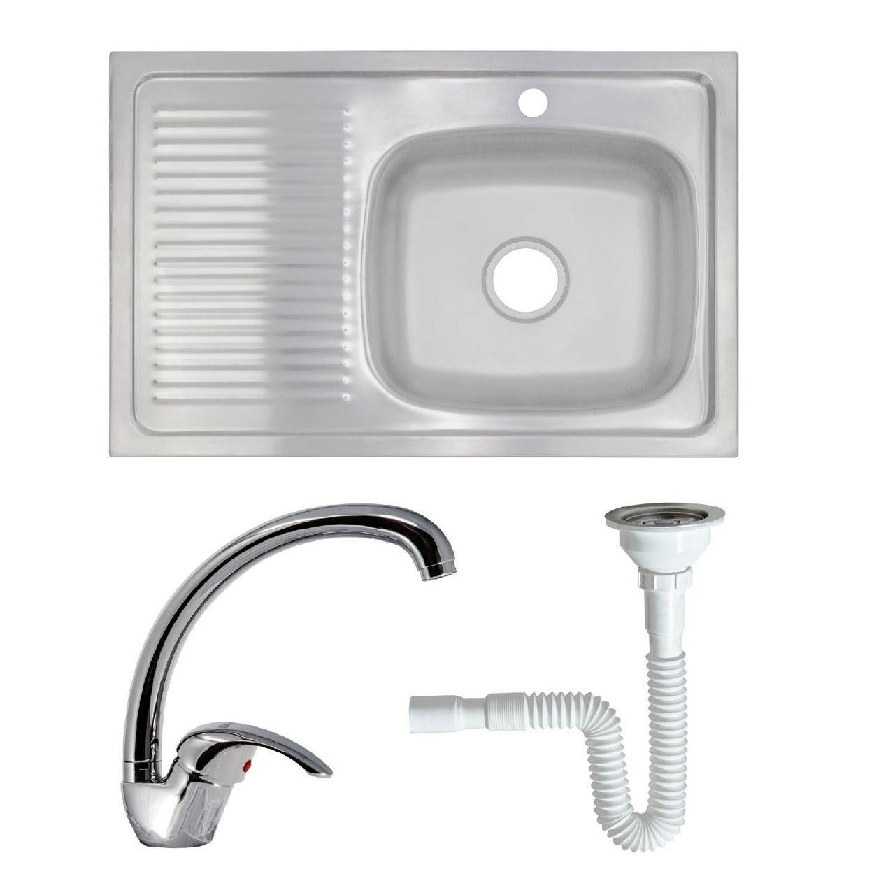 Fregadero Tarja 80X50 cm Escurridor Derecho Monomando + Kit