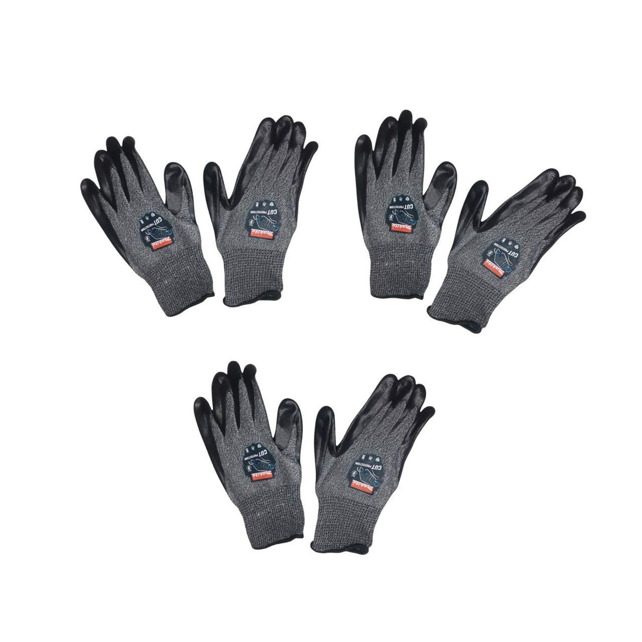 Guantes Anticorte 3 Pares Talla 9 Trabajo Industrial Makita