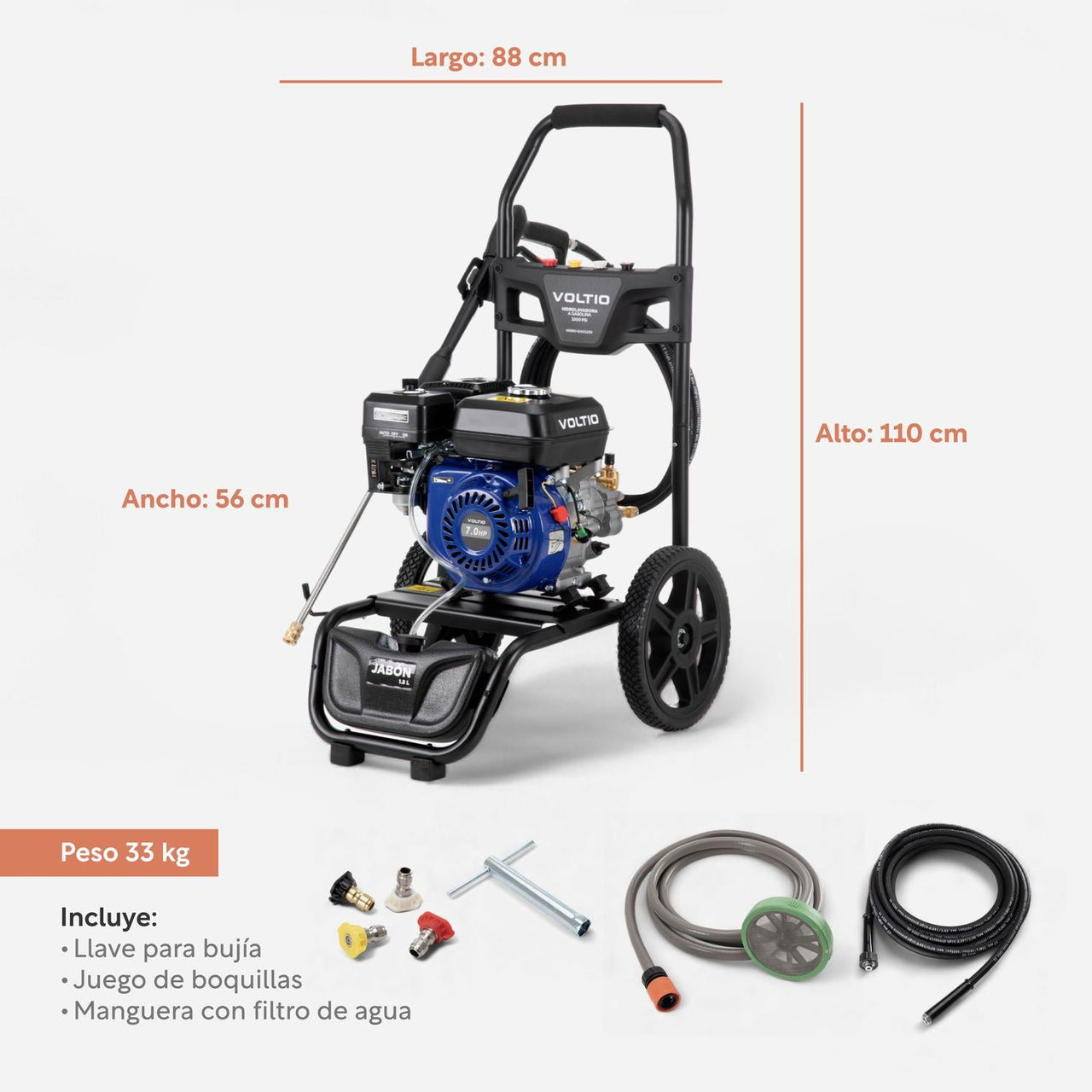 Hidrolavadora a Gasolina 3200 W Motor 7.0 Caballos de Fuerza