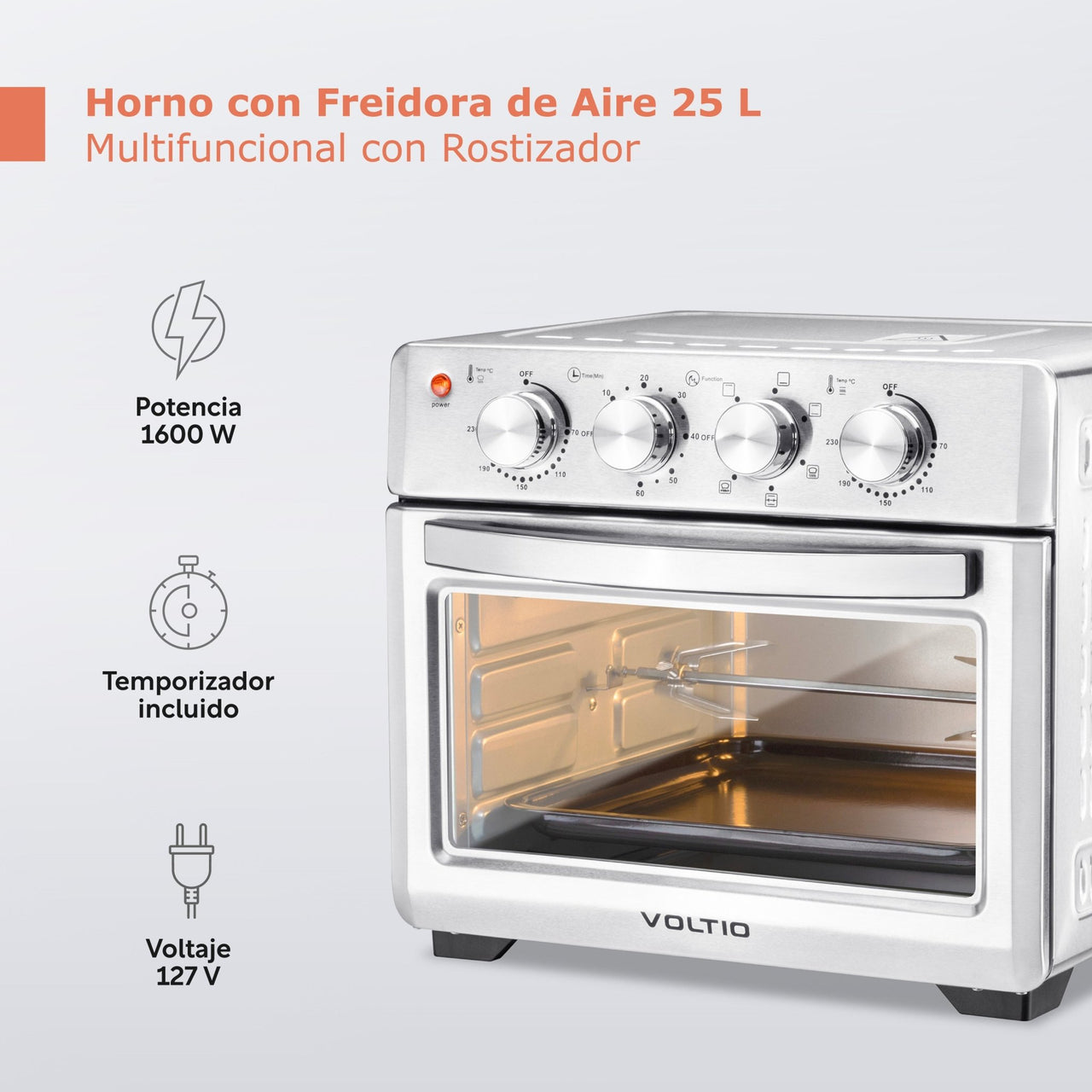 Horno con Freidora de Aire 25 L Rostizador Multifunción