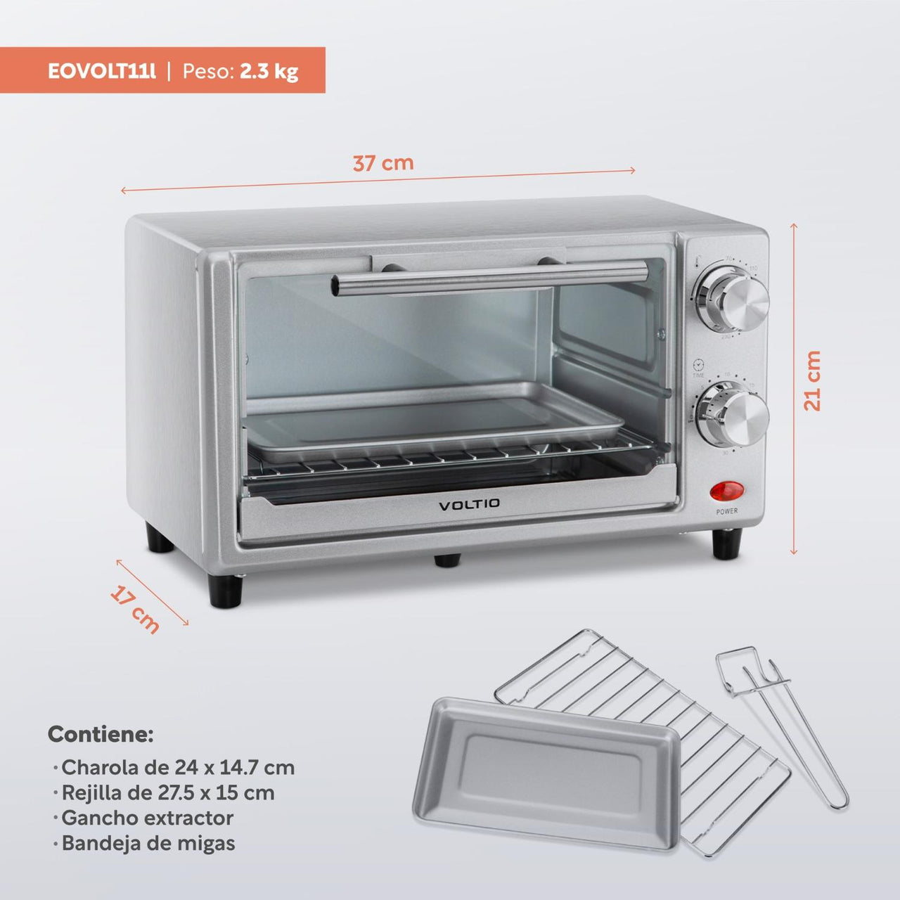 Horno Eléctrico 11L + Batería Cocina 10 Pzs Antiadherente