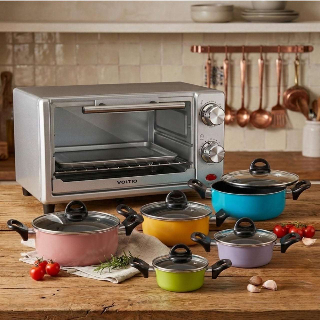 Horno Eléctrico 11L + Batería Cocina 10 Pzs Antiadherente