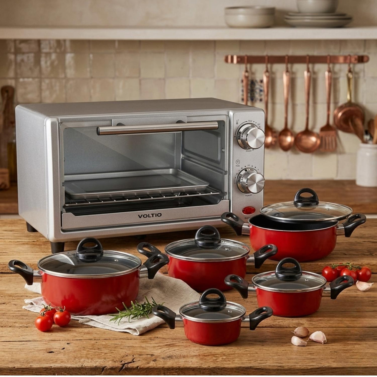 Horno Eléctrico 11L + Batería Cocina 10 Pzs Antiadherente