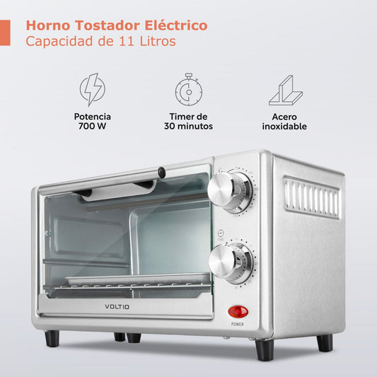 Horno Eléctrico Tostador 11 Lt De Mesa 700 W Acero InoxHornoEOVOLT11I