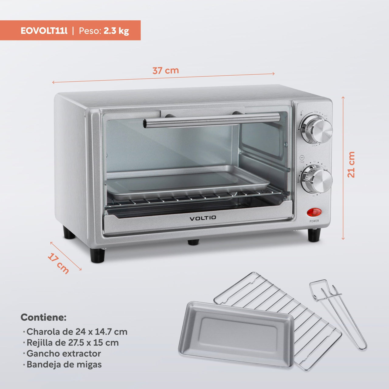 Horno Eléctrico Tostador 11 Lt De Mesa 700 W Acero Inox