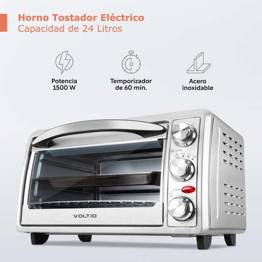 Horno Eléctrico Tostador 24 Lt De Mesa 1500 W Acero InoxEOVOLT24I