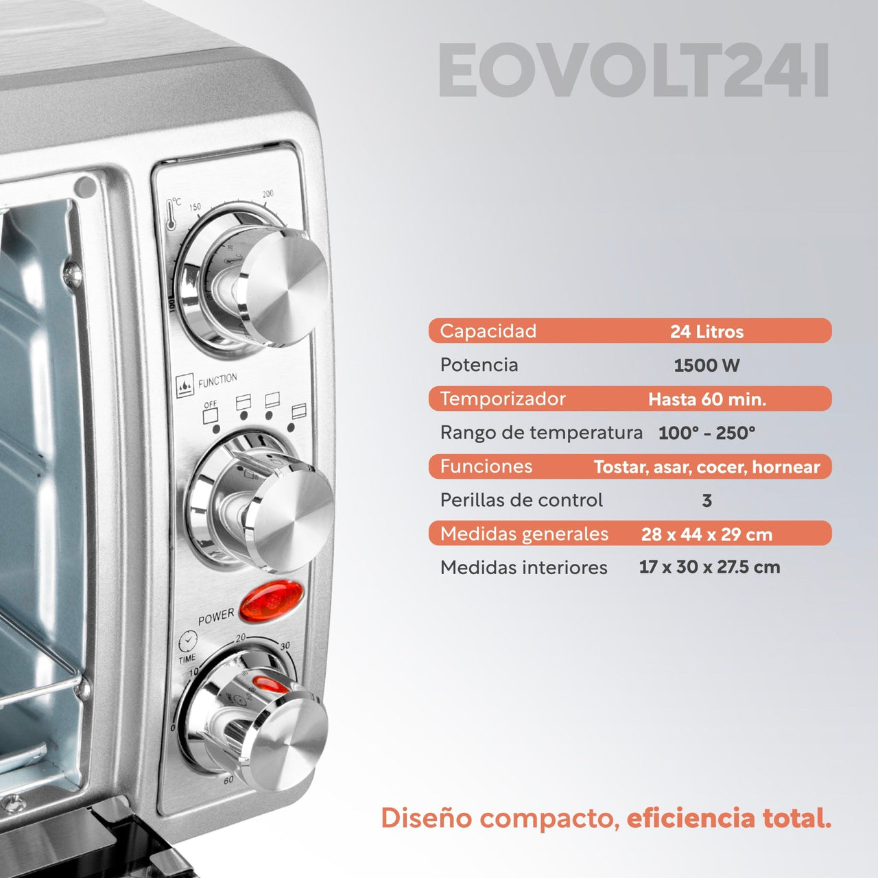 Horno Eléctrico Tostador 24 Lt De Mesa 1500 W Acero Inox