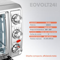 Thumbnail for Horno Eléctrico Tostador 24 Lt De Mesa 1500 W Acero Inox