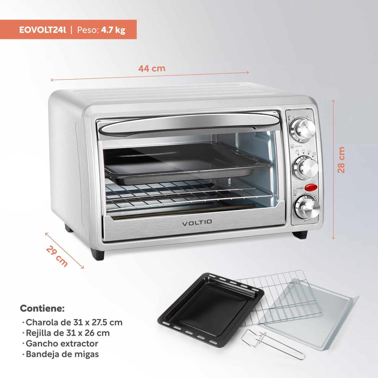 Horno Eléctrico Tostador 24 Lt De Mesa 1500 W Acero Inox
