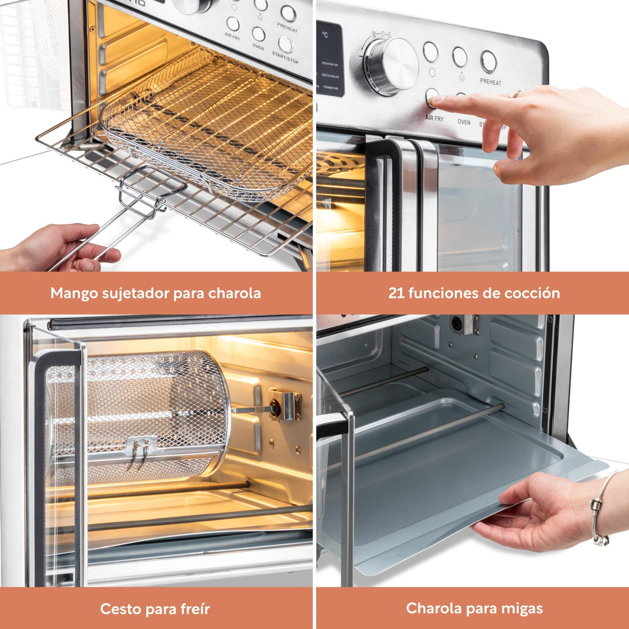 Horno Freidora de Aire 25L Rostizador Puerta Francesa