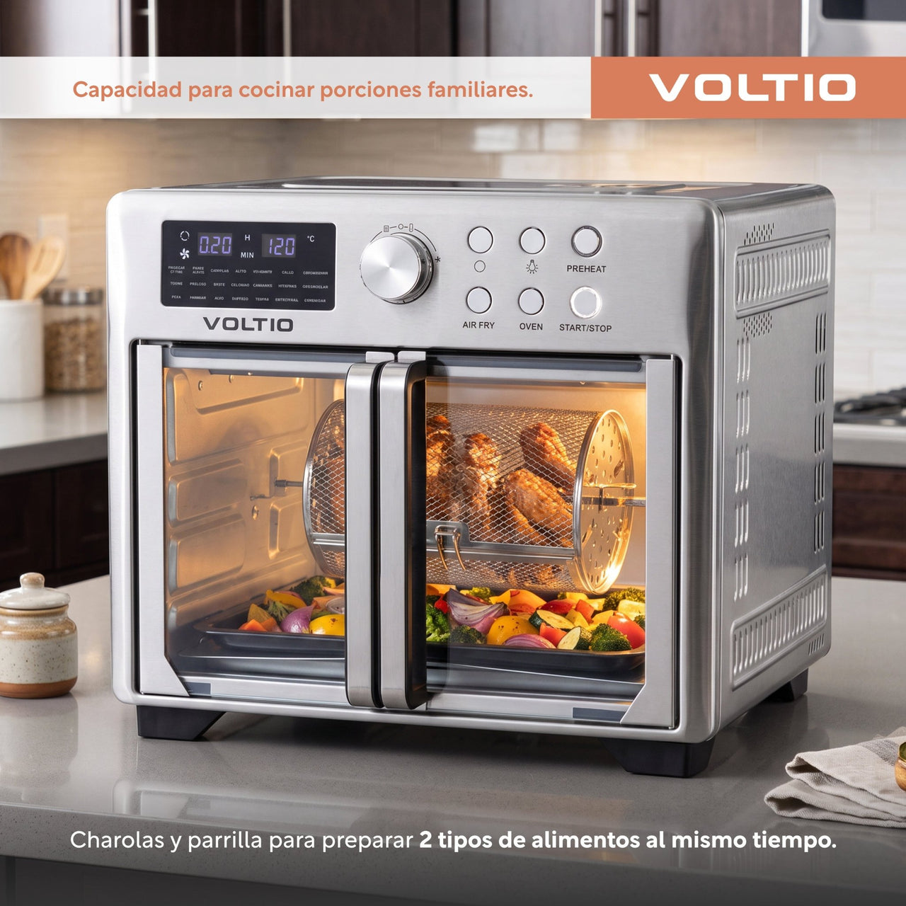Horno Freidora de Aire 25L Rostizador Puerta Francesa