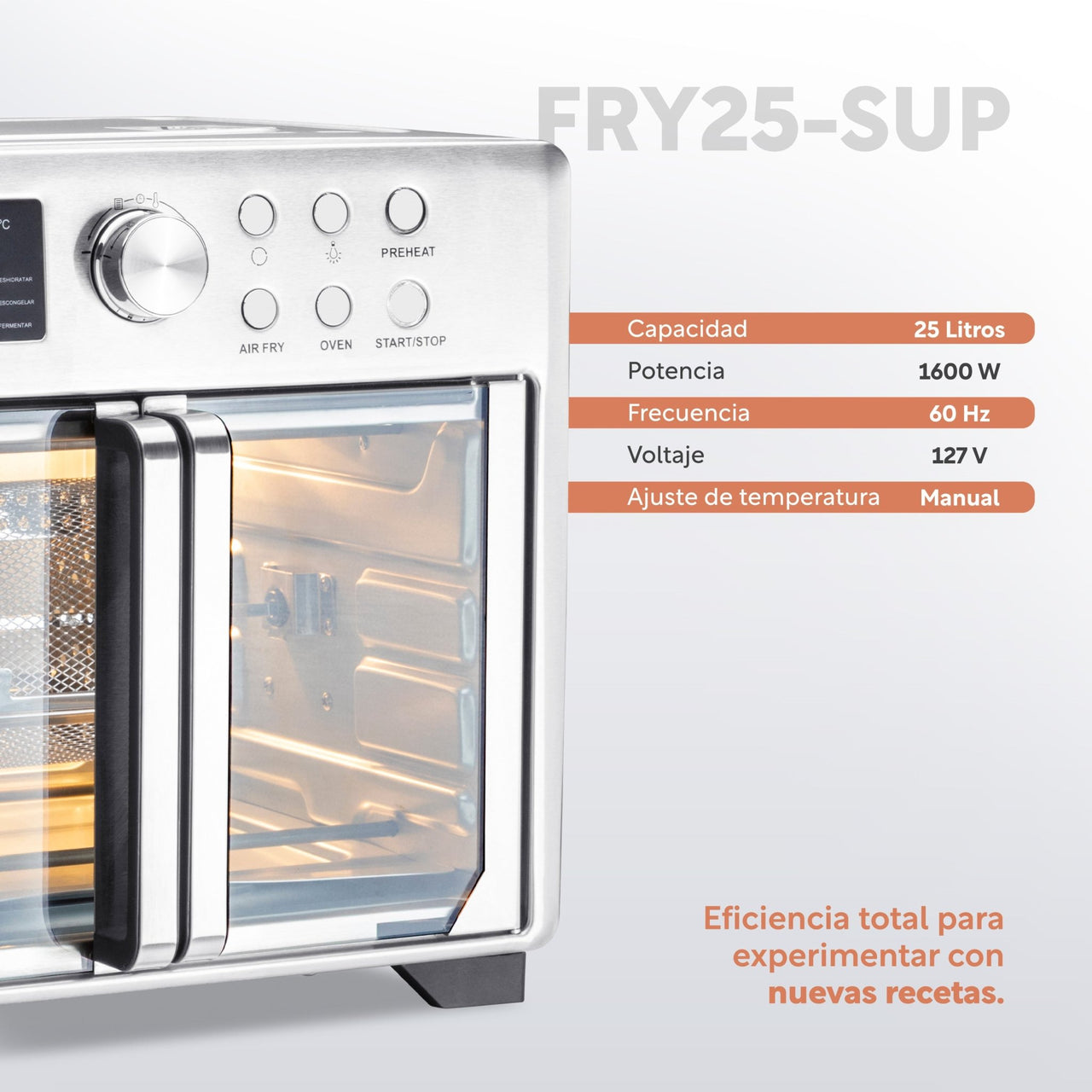 Horno Freidora de Aire 25L Rostizador Puerta Francesa