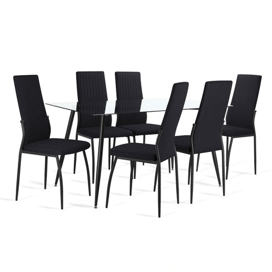 Juego Comedor 6 Sillas Mesa De Vidrio Templado Luna ModernoDNGLUNA6 - NEG