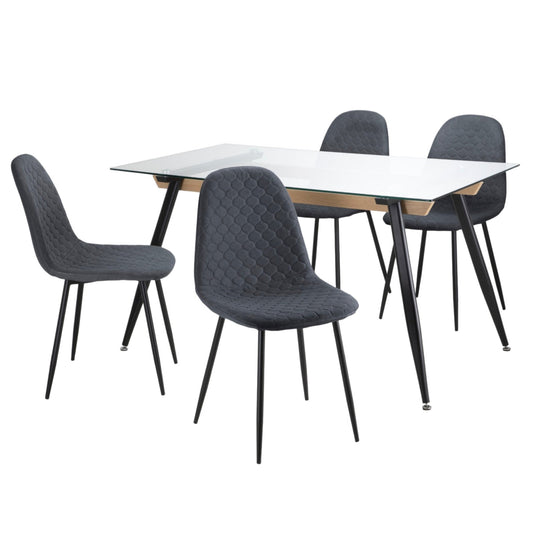 Juego De Comedor 4 Sillas Tapizado Mesa Vidrio Estilo EamesDNG - LIZO4 - GRO