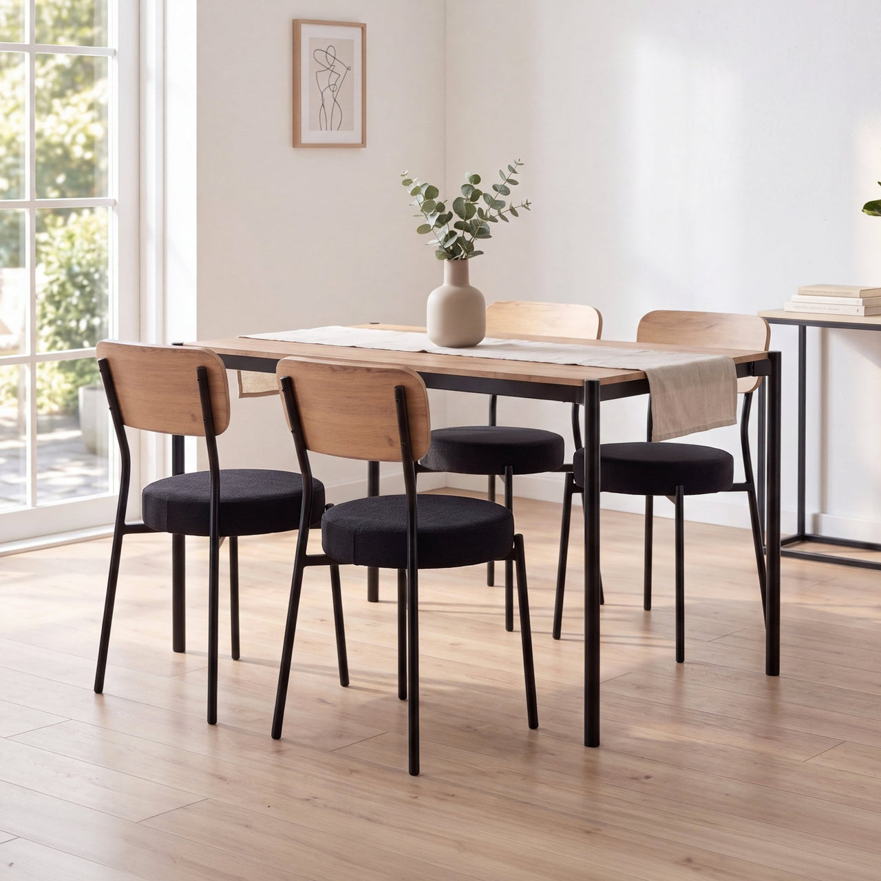 Juego de Comedor 4 Sillas y Mesa Rectangular Madera Metal