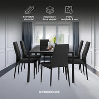 Thumbnail for Juego De Comedor 6 Sillas y Mesa De Vidrio Templado Moderno