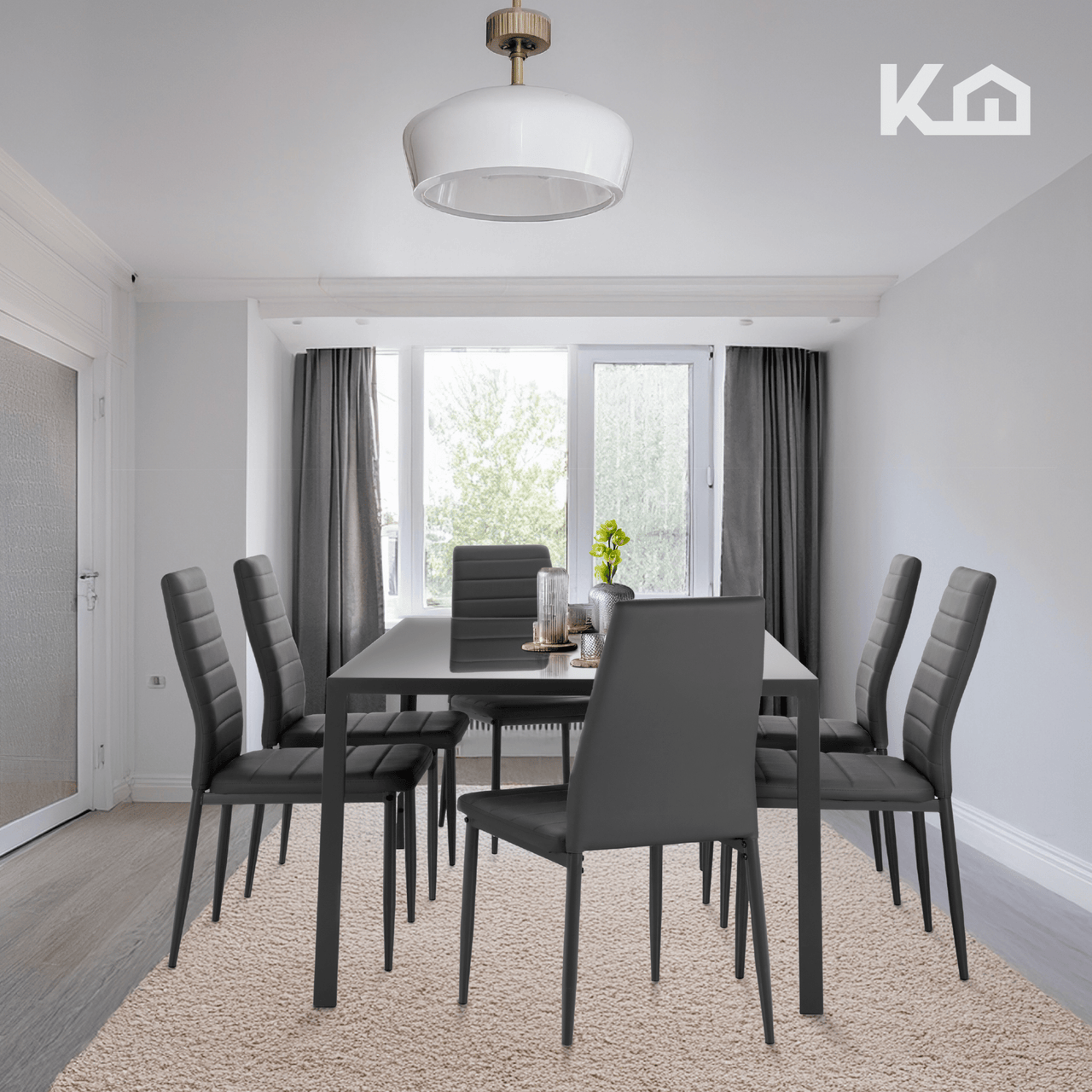 Juego De Comedor 6 Sillas y Mesa De Vidrio Templado Moderno
