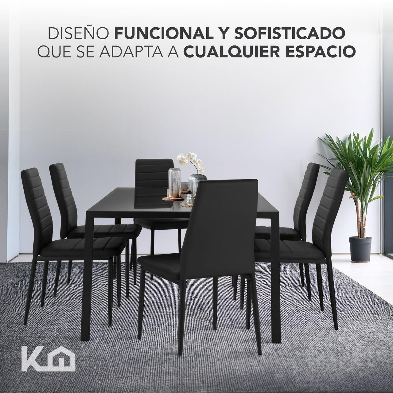 Juego De Comedor 6 Sillas y Mesa De Vidrio Templado Moderno