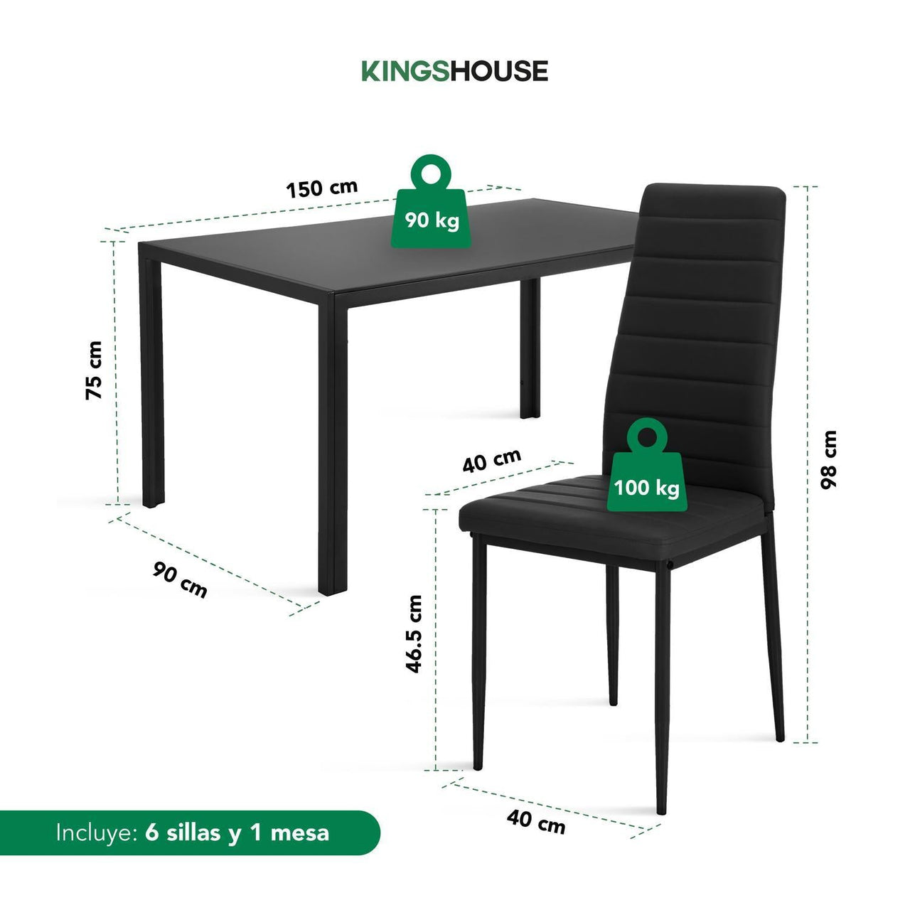 Juego De Comedor 6 Sillas y Mesa De Vidrio Templado Moderno