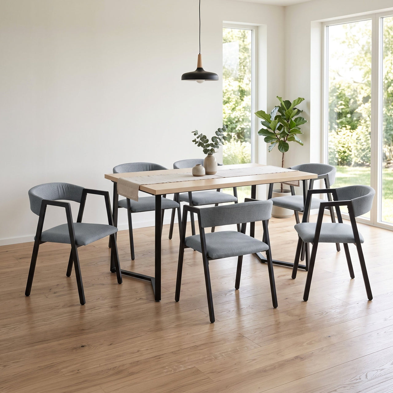 Juego de Comedor 6 Sillas y Mesa Rectangular Madera Metal