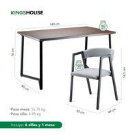 Thumbnail for Juego de Comedor 6 Sillas y Mesa Rectangular Madera Metal