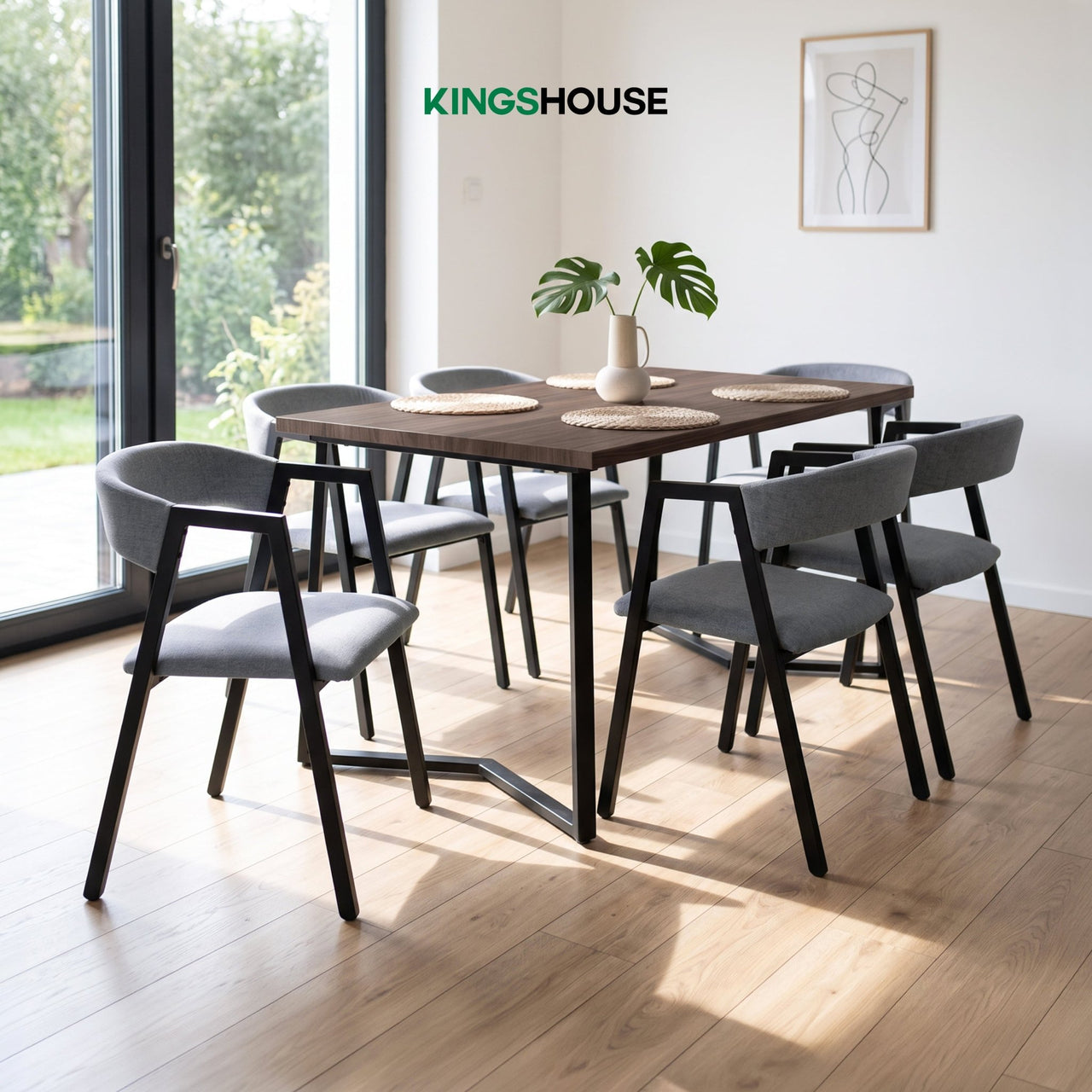 Juego de Comedor 6 Sillas y Mesa Rectangular Madera Metal