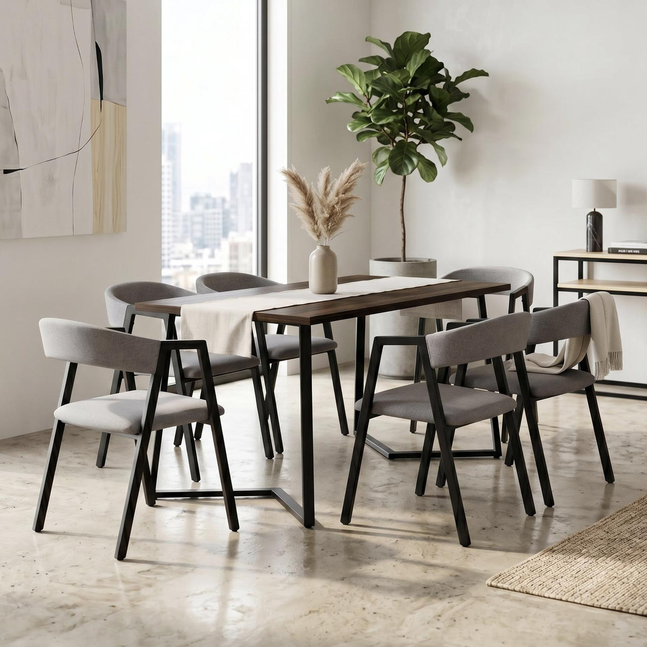 Juego de Comedor 6 Sillas y Mesa Rectangular Madera Metal