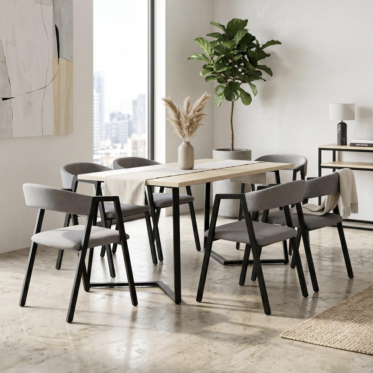 Juego de Comedor 6 Sillas y Mesa Rectangular Madera Metal