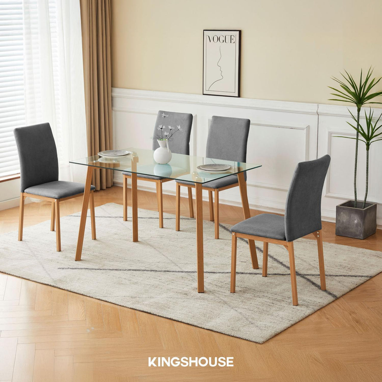 Juego De Comedor Con 4 Sillas Tapizadas Estilo Compacto