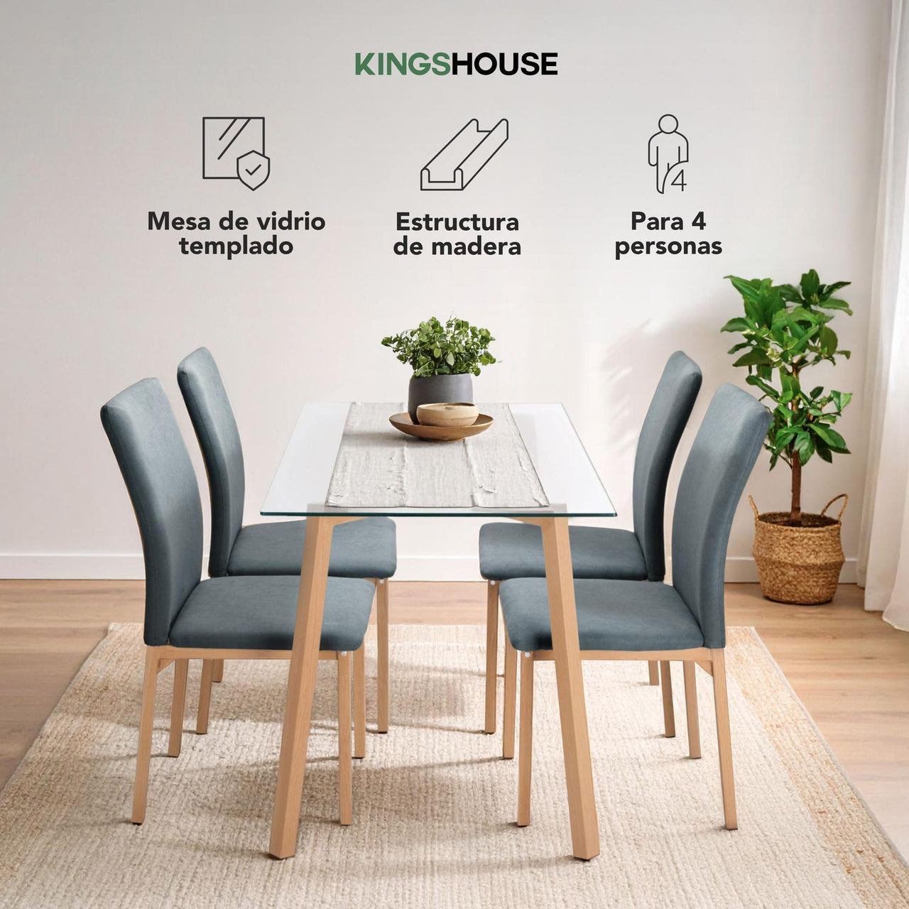 Juego De Comedor Con 4 Sillas Tapizadas Estilo Compacto