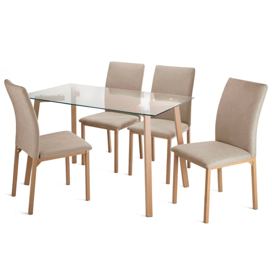 Juego De Comedor Con 4 Sillas Tapizadas Estilo CompactoDNG - TAPIZ4 - BEI
