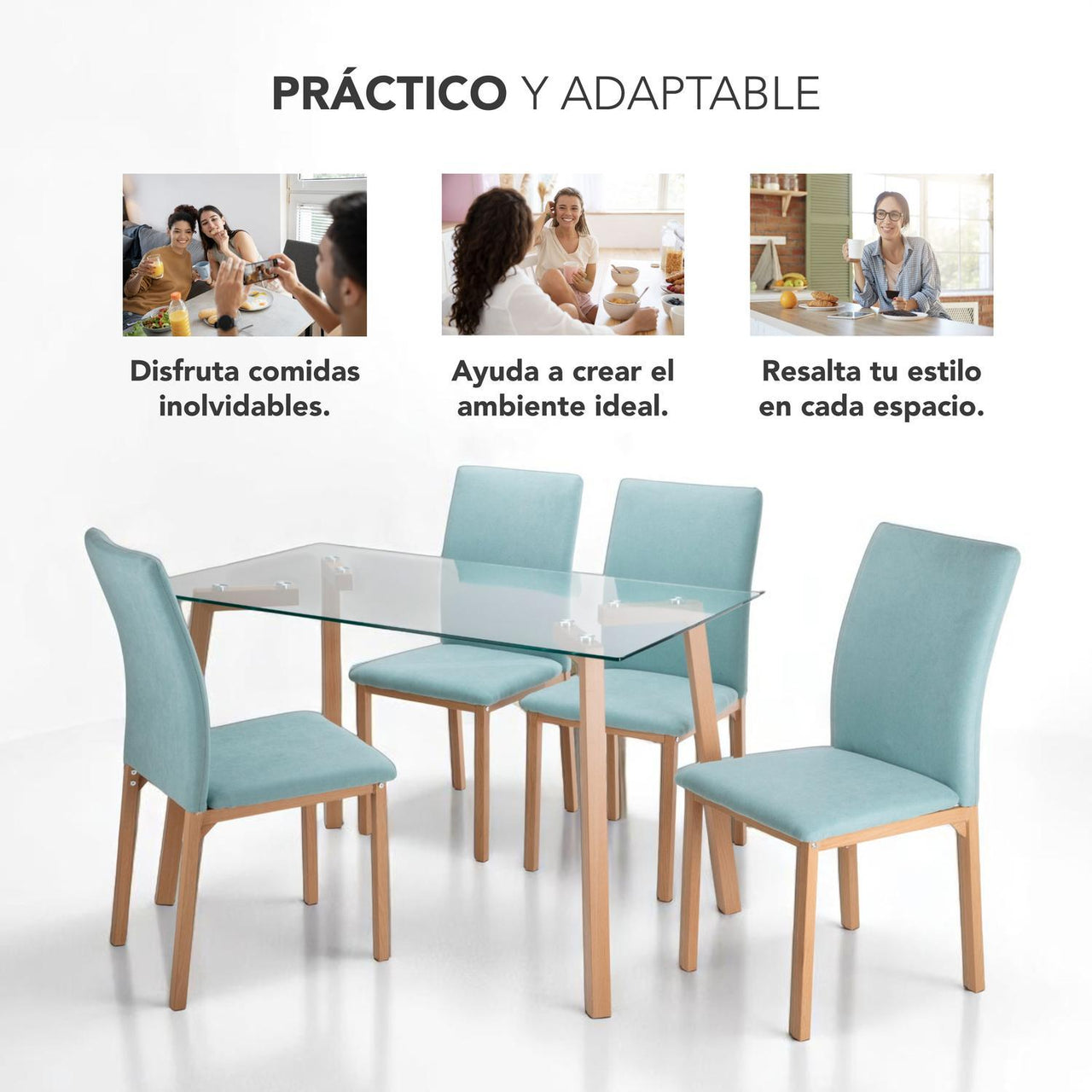 Juego De Comedor Con 4 Sillas Tapizadas Estilo Compacto