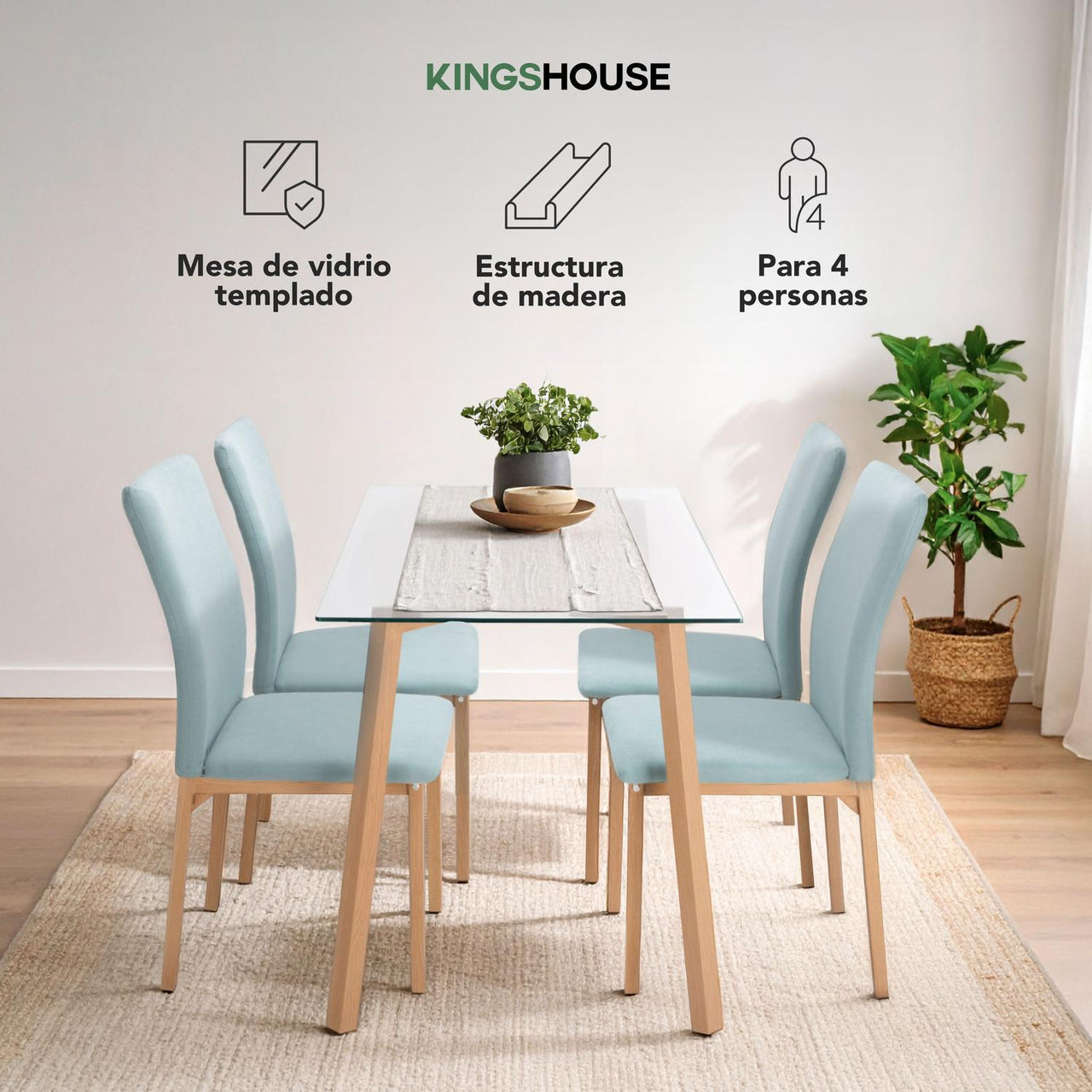 Juego De Comedor Con 4 Sillas Tapizadas Estilo Compacto