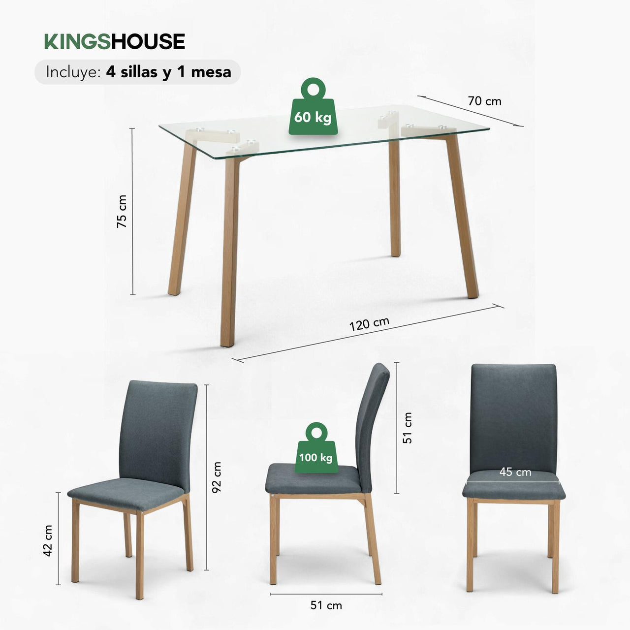 Juego De Comedor Con 4 Sillas Tapizadas Estilo Compacto
