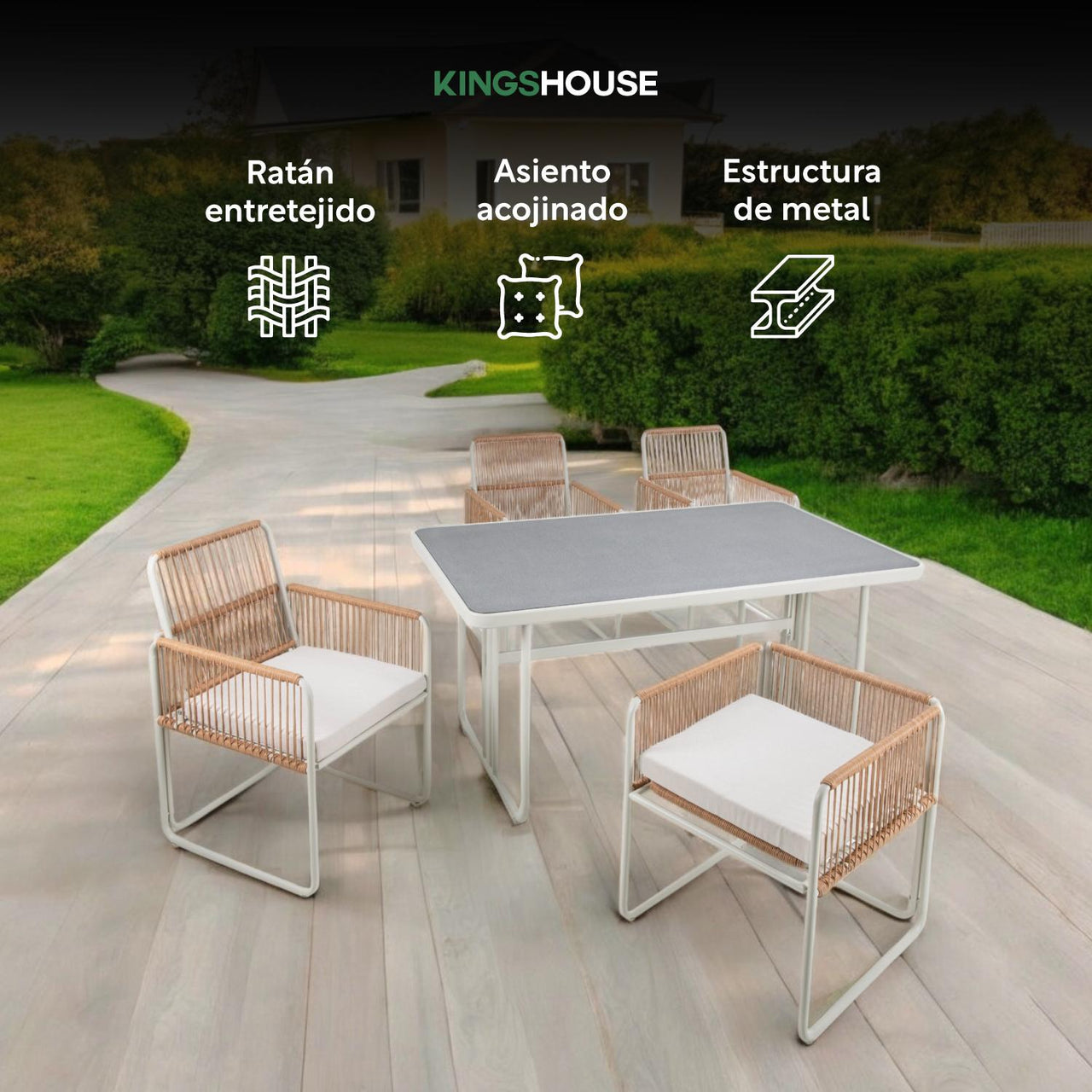Juego De Comedor Sillas Mesa Para Jardín Rattan Sunset 5 Pzs