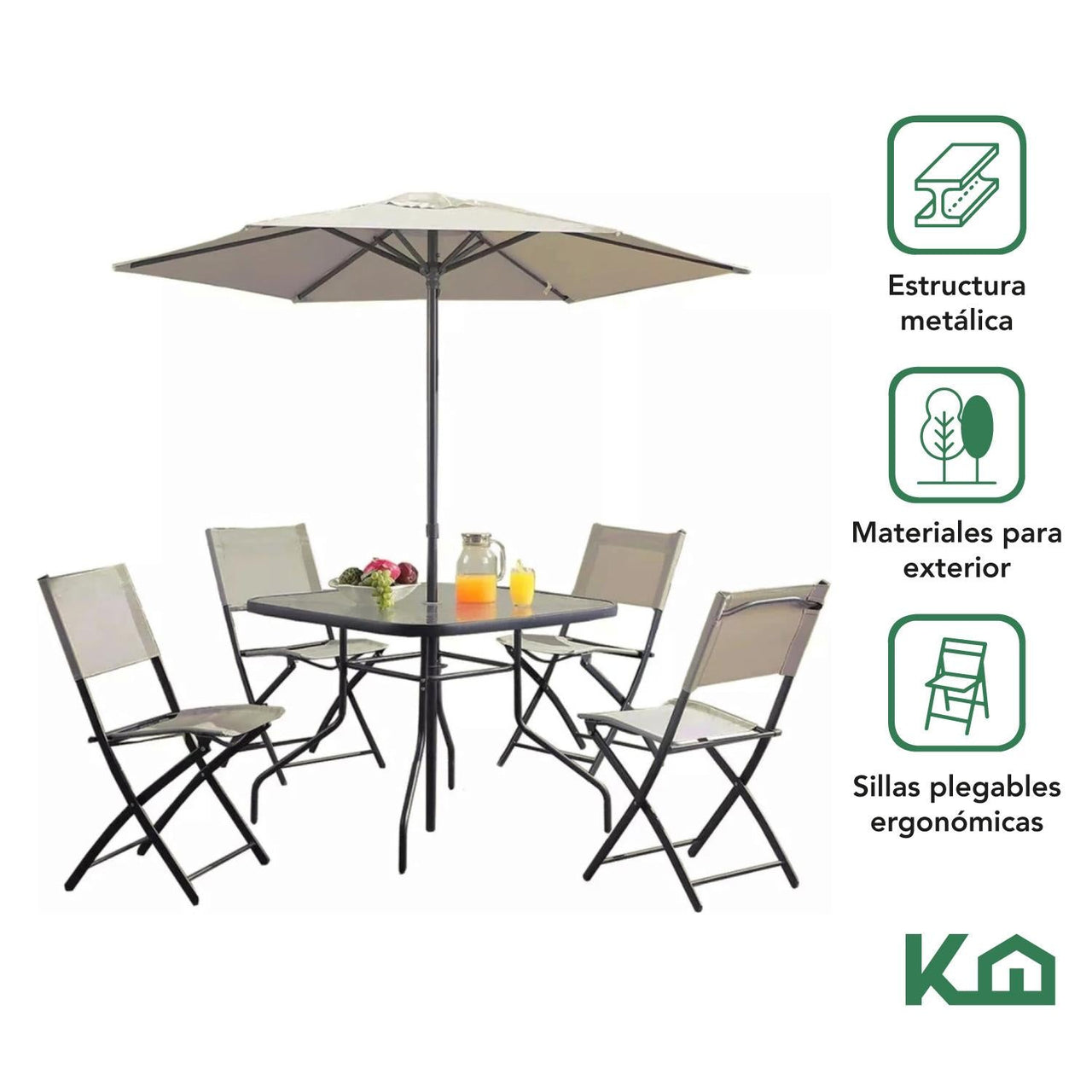 Juego De Jardin 6 Piezas Sillas Exterior Mesa Con Sombrilla