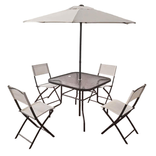 Juego De Jardin 6 Piezas Sillas Exterior Mesa Con SombrillaGDSGREEN6 - GRI