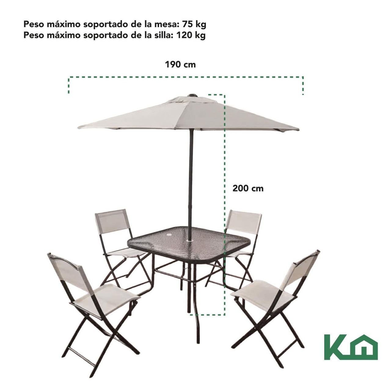 Juego De Jardin 6 Piezas Sillas Exterior Mesa Con Sombrilla